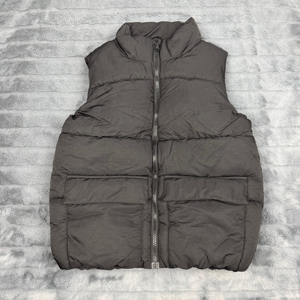 HM Kids Puffer Vest Charcoal Gray Quilted Sleeveless Jacket Size 8-10Y 13878